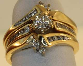 14k yellow gold diamond wedding band ring jacket guard .63ct antique 