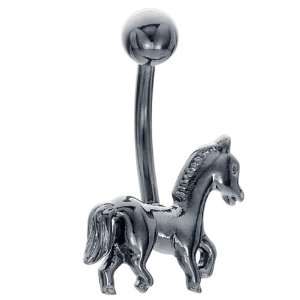    Black Galloping Horse Anodized Titanium Belly Button Ring Jewelry