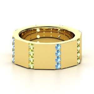   Stripe Band, 14K Yellow Gold Ring with Peridot & Blue Topaz Jewelry