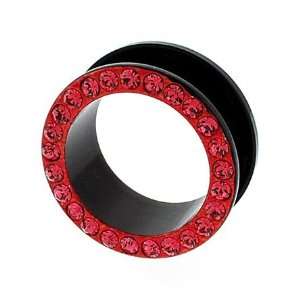  Acrylic Flesh Tunnel G with Crystals (Red)   Gauge 13/16 