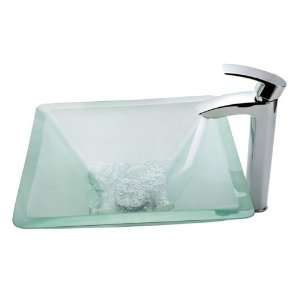    1810CH Frosted Aquamarine Glass Vessel Sink and Visio Faucet, Chrome