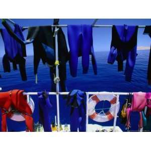  Wetsuits Drying on Live Aboard Dive Boat in Straits of 