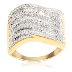   Gold 1.50 ctw Round Cut Diamond Multiple Row Wide Band Wavy Ring 6.5