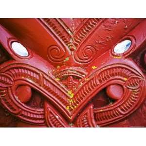 Close Up of Wood Carving at Entrance to a Maori Meeting Hall, North 