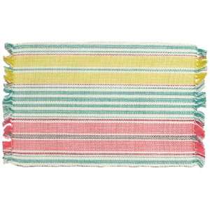  Hand Woven 100% Cotton Colorful Pink and Green Striped Placemat 